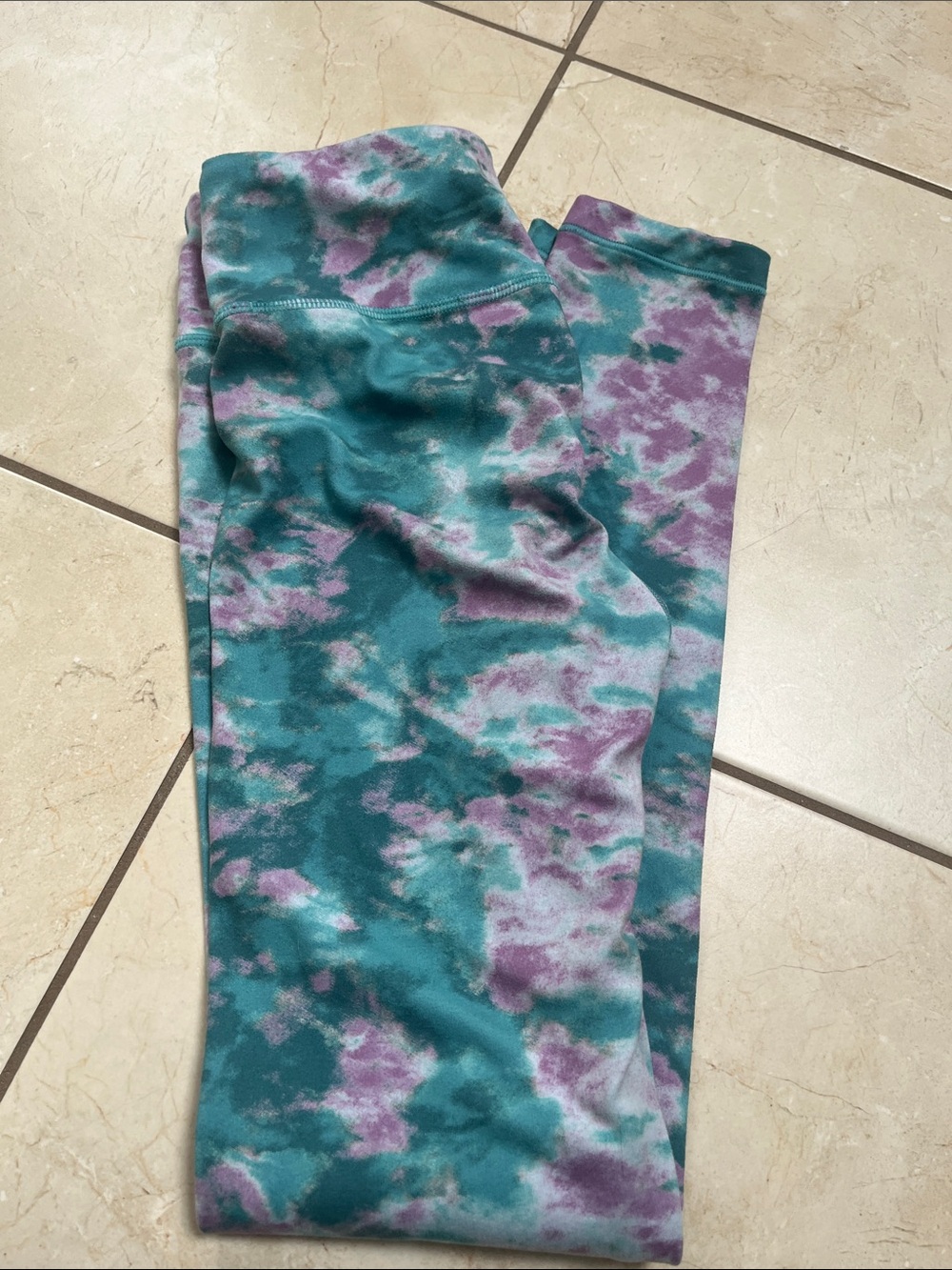Athleta Teal & Purple Cloud-Print Girls' Leggings